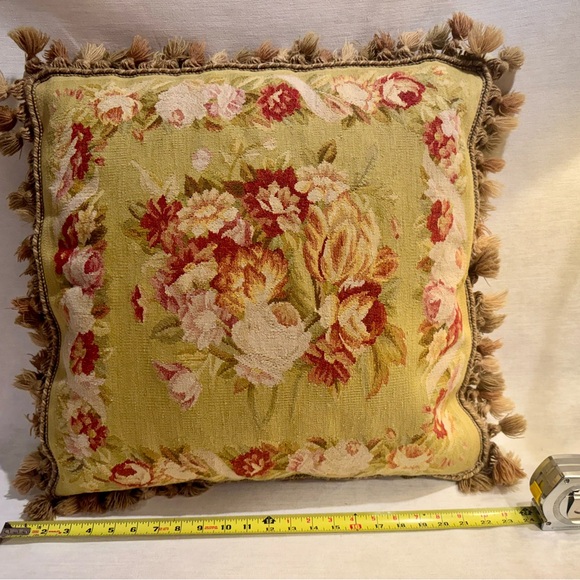 Vintage Aubusson Needlepoint Pillow approx 22x22. Beautiful condition. - Picture 2 of 4